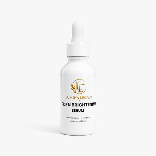 PDRN brightening serum for hydration in a sleek white bottle with dropper design.