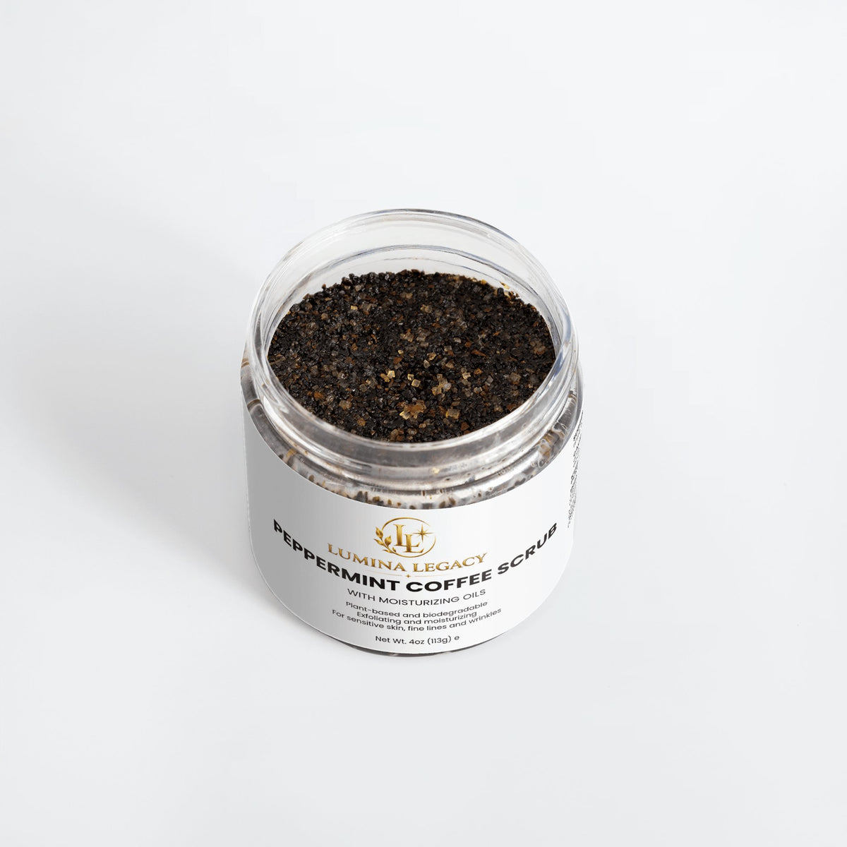 Peppermint Coffee Scrub in a jar, a refreshing peppermint coffee exfoliating scrub for radiant skin.